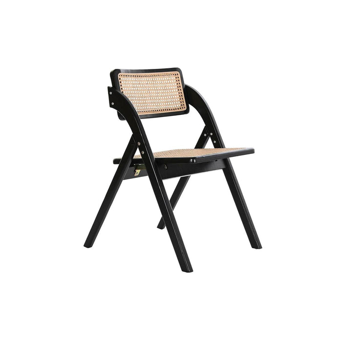 Folding Chair DKD Home Decor Black Natural Rattan Elm wood 53 x 60 x 79 cm