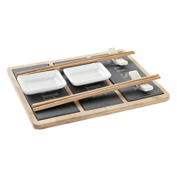 Sushi Set DKD Home Decor Bamboo Board Black Natural Oriental 25 x 19 x 3 cm