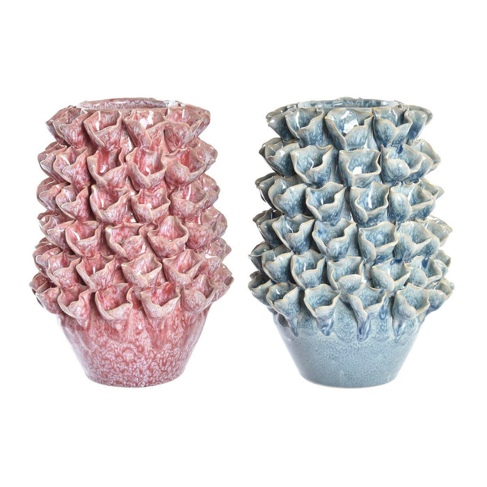 Vase DKD Home Decor Flower Pink Turquoise 18 x 18 x 27 cm Stoneware 20 x 20 x 27 cm Mediterranean (2 Units)