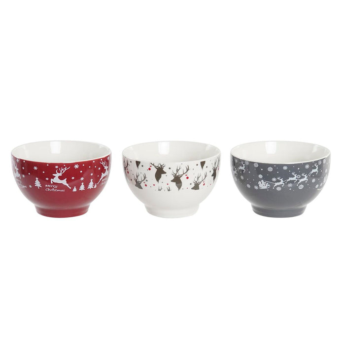 Set of bowls DKD Home Decor White Red Grey Porcelain 500 ml 13 x 13 x 8 cm (3 Units)
