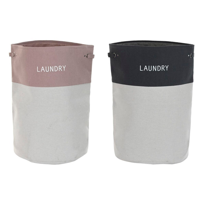 Laundry basket DKD Home Decor Black Pink Grey 45 x 45 x 60 cm (2 Units)