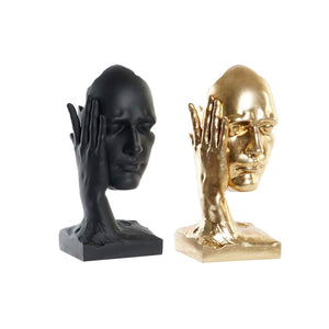 Decorative Figure DKD Home Decor Face Black Golden 13,5 x 13,5 x 29,5 cm (2 Units)