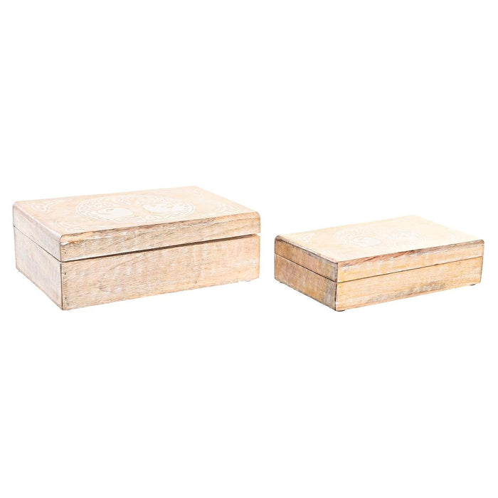 Set of decorative boxes DKD Home Decor White Brown Mango wood Tree Stripped 25 x 17 x 8 cm (2 Units)