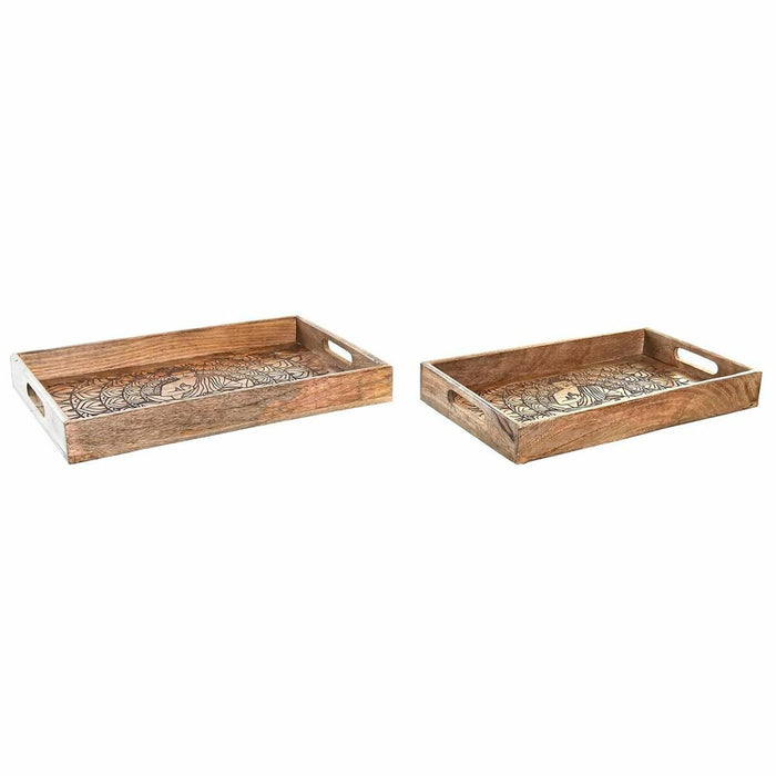 Set of trays DKD Home Decor 2 Units Brown Dark brown Mango wood (2 Units)