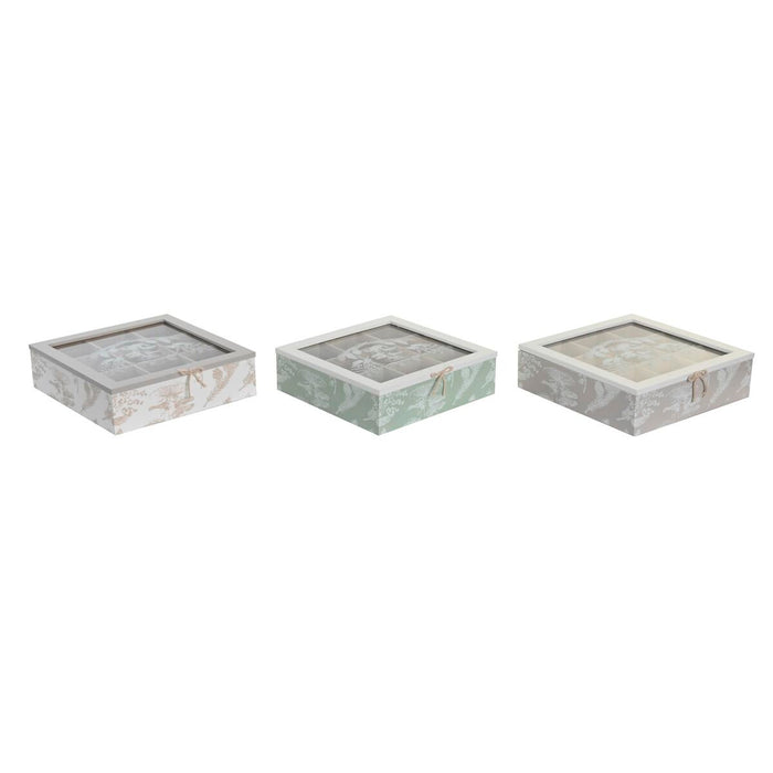 Box for Infusions DKD Home Decor White Green Beige Terracotta Light brown Metal Crystal MDF Wood 24,5 x 24,5 x 6 cm (3 Units) (1