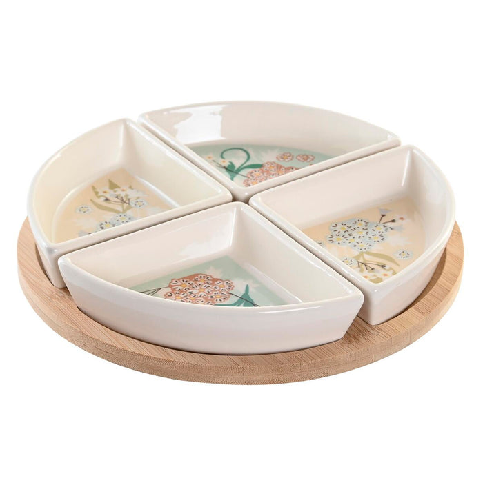 Snack tray DKD Home Decor 21,5 x 21,5 x 1 cm Beige White Stoneware Traditional