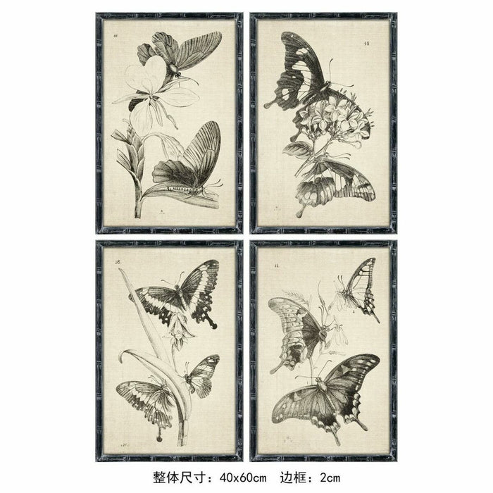 Painting DKD Home Decor 40 x 2,8 x 60 cm 40 x 60 x 2.8 cm Butterflies Cottage (4 Pieces)