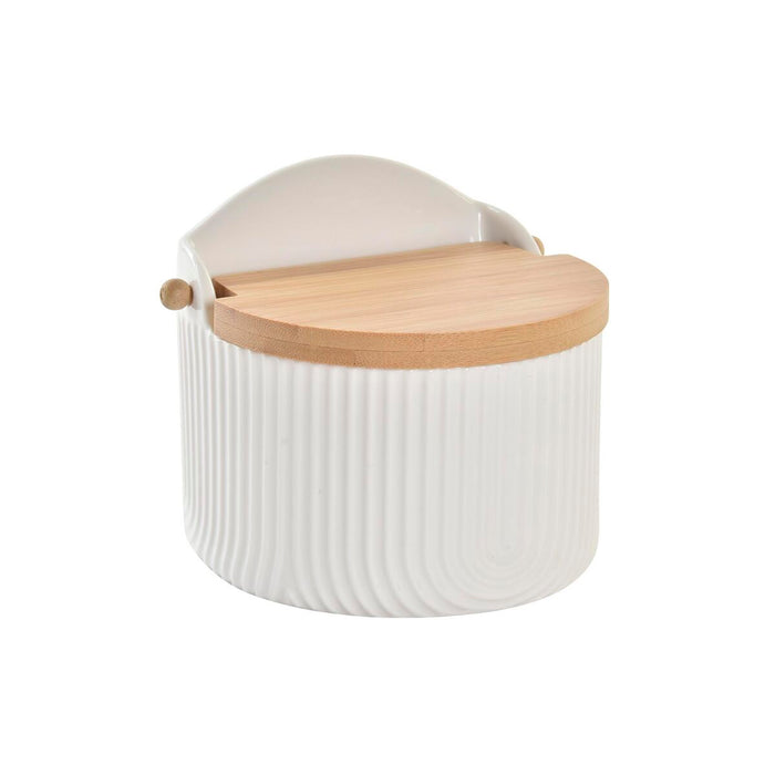 Salt Shaker with Lid DKD Home Decor Natural Porcelain White Bamboo (12 x 10 x 11 cm)