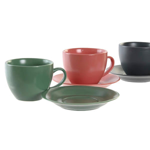 Set of 6 Cups with Plate DKD Home Decor Green Pink Dark grey Stoneware 150 ml 16 x 17 x 35 cm
