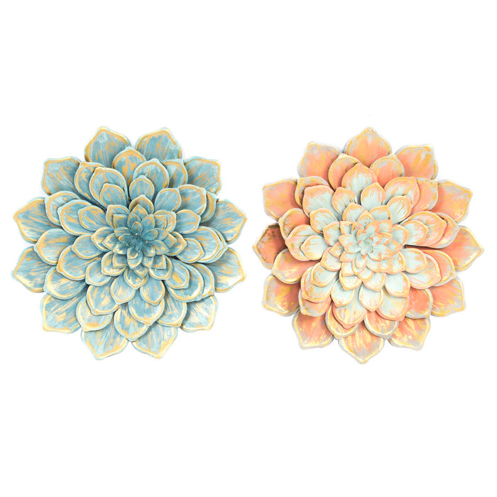 Wall Decoration DKD Home Decor 61 x 8 x 61 cm Flower Blue Orange Shabby Chic (2 Units)