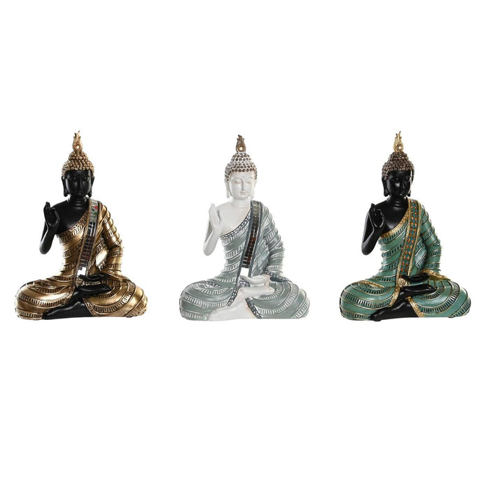 Decorative Figure DKD Home Decor 19 x 10 x 26,5 cm Blue Golden Buddha Green Oriental (3 Pieces)