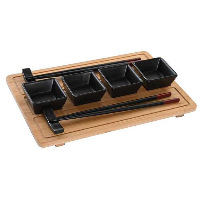 Sushi Set DKD Home Decor Natural Black Bamboo Stoneware Oriental