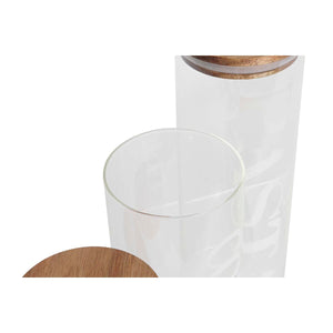 3 Tubs DKD Home Decor 10,2 x 10,2 x 27,7 cm Natural Transparent Acacia Letters Borosilicate Glass