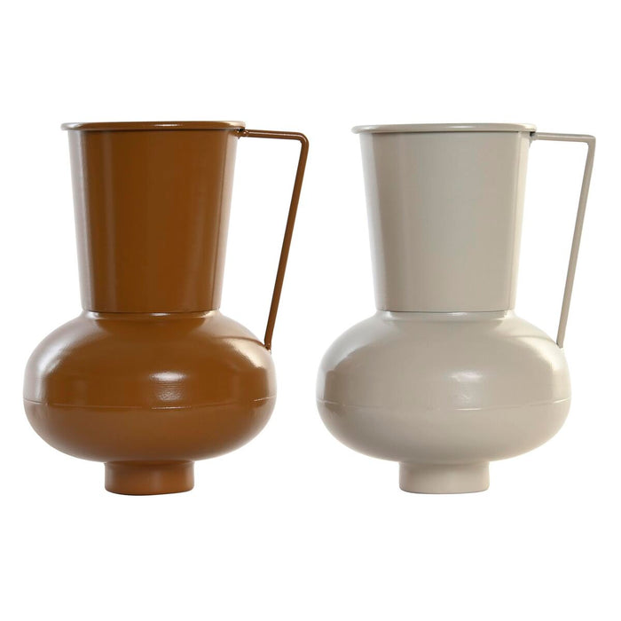 Vase DKD Home Decor 13 x 12.5 x 17 cm Beige Metal Orange Mustard (2 Units)