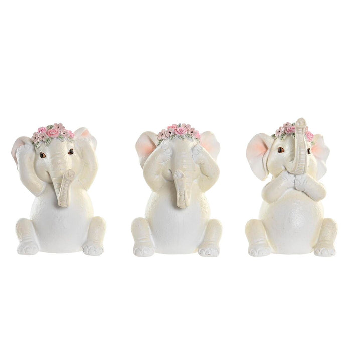 Decorative Figure DKD Home Decor Elephant Pink White Resin (6 x 6,5 x 10 cm) (3 Units)