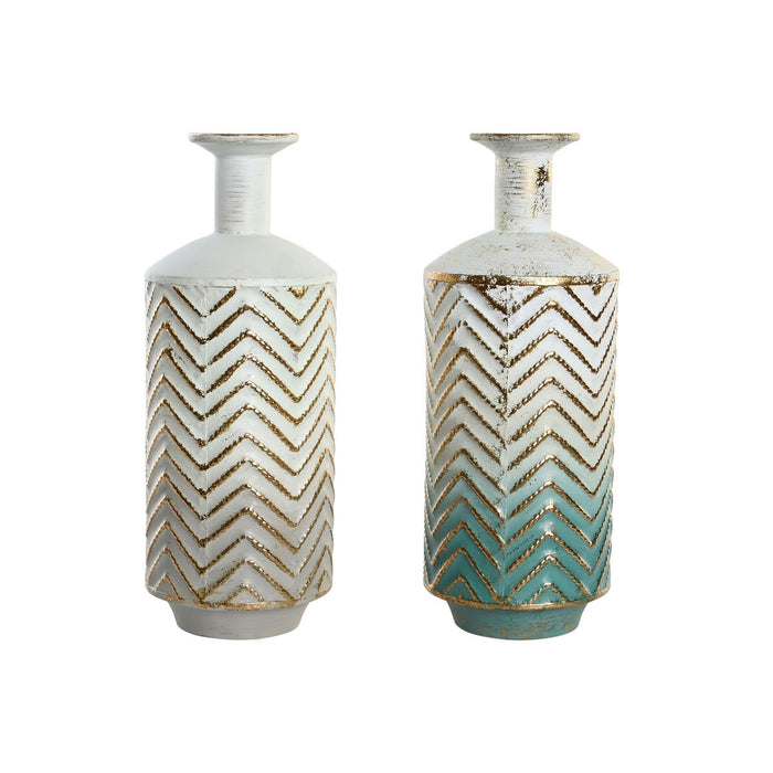 Vase DKD Home Decor Beige Golden Metal Turquoise White Mediterranean (16 x 16 x 41 cm) (2 Units)