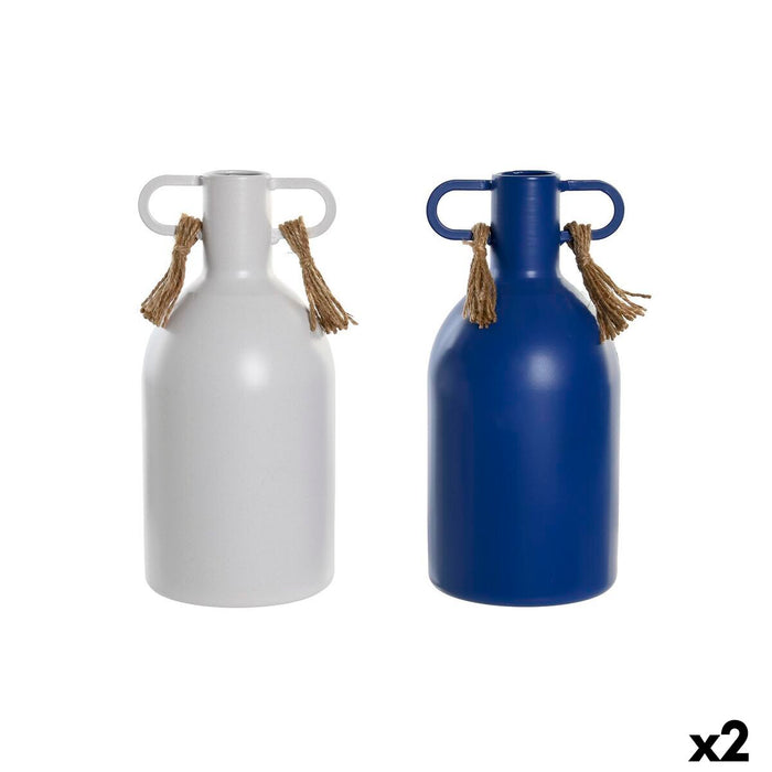 Vase DKD Home Decor Metal White Navy Blue (9 x 9 x 19 cm) (2 Units)