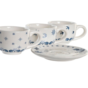 Set of Mugs with Saucers DKD Home Decor Blue White Metal Dolomite 180 ml 20 x 18 x 20 cm