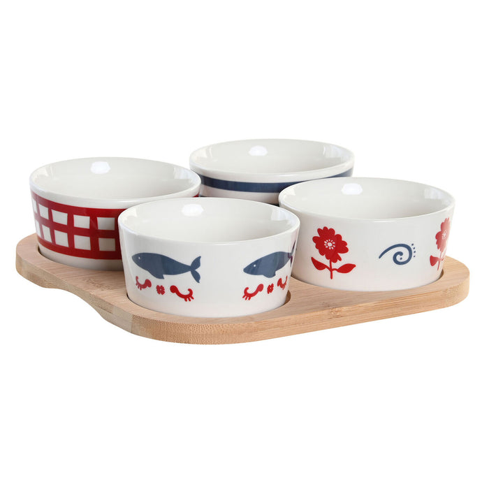 Appetizer Set DKD Home Decor 19,7 x 19,7 x 1 cm Natural Red Blue White Stoneware Mediterranean Houses