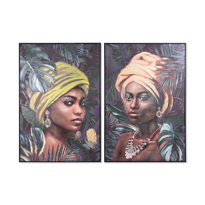 Painting DKD Home Decor 80 x 3,5 x 120 cm Colonial African Woman (2 Units)