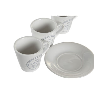 Set of Mugs with Saucers DKD Home Decor White Metal Stoneware 90 ml 8 x 6 x 6 cm 11 x 11 x 2 cm