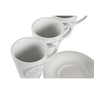Set of Mugs with Saucers DKD Home Decor White Metal Stoneware 180 ml 12 x 12 x 2 cm