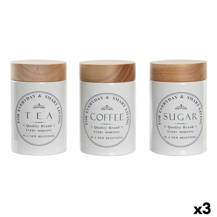 Tin DKD Home Decor Wood White Stoneware 10 x 10 x 16 cm (3 Units)