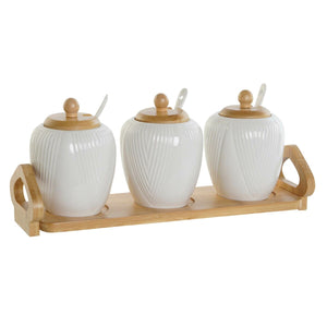 Sugar Bowl DKD Home Decor White Natural Bamboo Porcelain 31 x 9 x 7 cm 4 Pieces