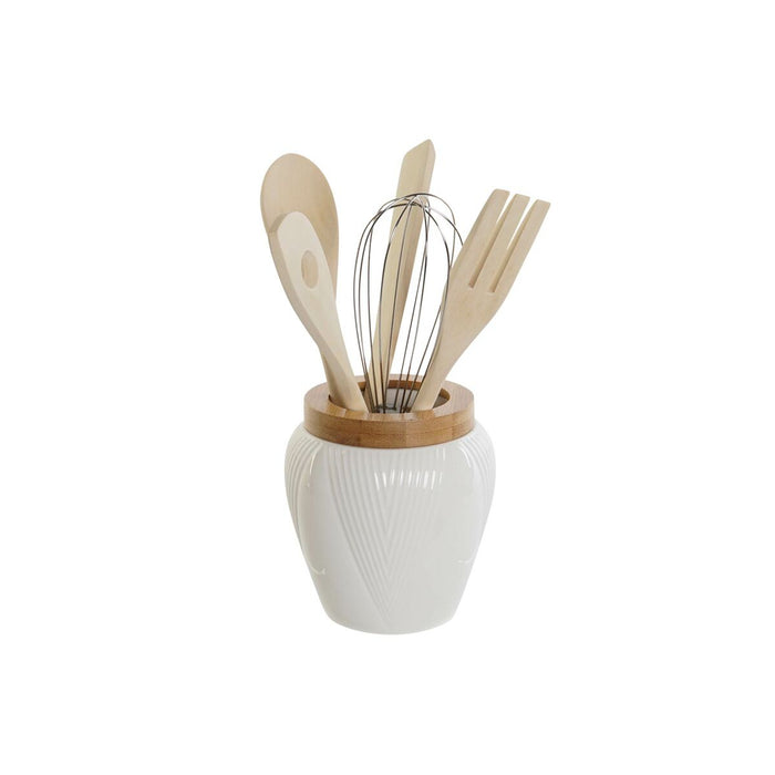 Pot for Kitchen Utensils DKD Home Decor White Bamboo Porcelain 10,5 x 10,5 x 12 cm 6 Pieces