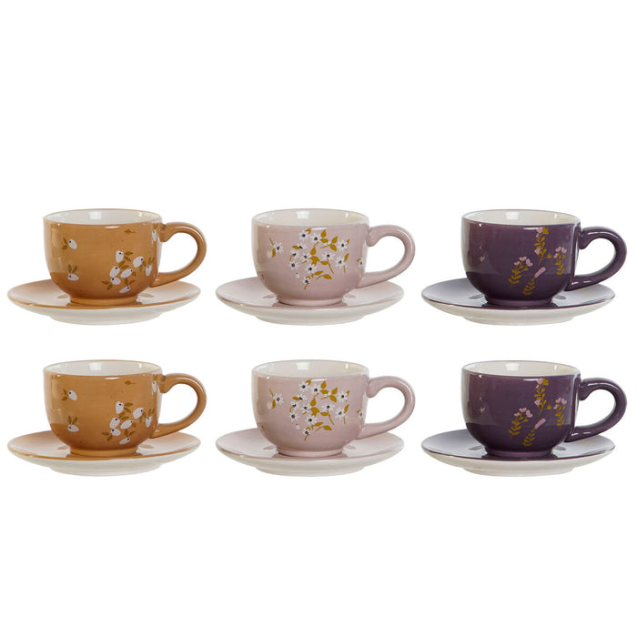 Piece Coffee Cup Set DKD Home Decor Yellow Pink Mustard Lilac Metal Dolomite 180 ml