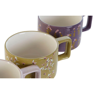 Piece Coffee Cup Set DKD Home Decor Green Pink Mustard Lilac Metal Bamboo Dolomite 260 ml
