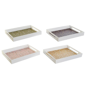 Tray DKD Home Decor Green Mustard Dark brown Light Pink MDF Wood 40 x 30 x 5 cm (4 Units)