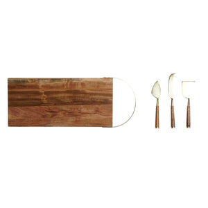 Cutting board DKD Home Decor Golden Natural Stainless steel Acacia 46,5 x 17,7 x 2 cm (4 Pieces)