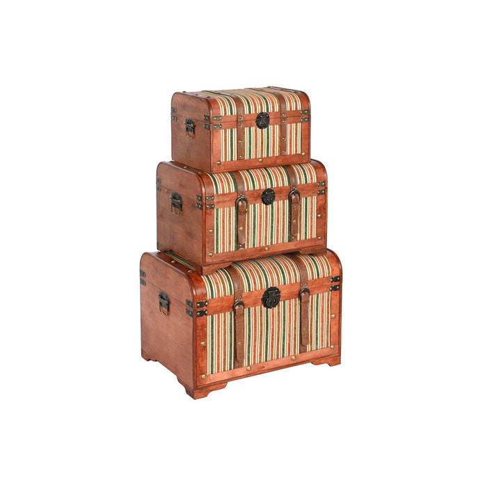 Set of Chests Home ESPRIT Brown Multicolour Wood Canvas Colonial 61 x 43 x 42,5 cm (3 Units)