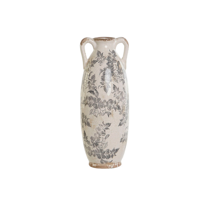 Vase Home ESPRIT White Brown Grey Stoneware Leaf of a plant 13 x 13 x 35 cm