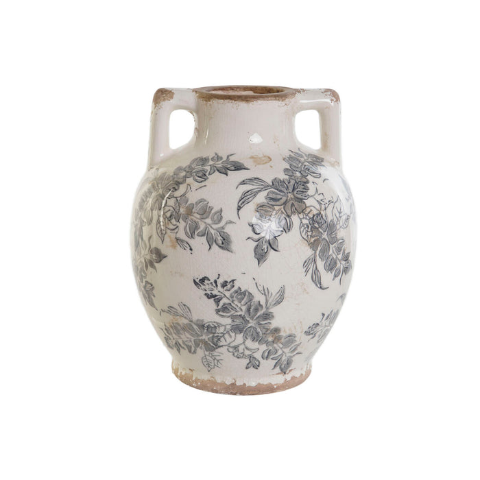 Vase Home ESPRIT White Brown Grey Stoneware Leaf of a plant 17 x 17 x 22 cm