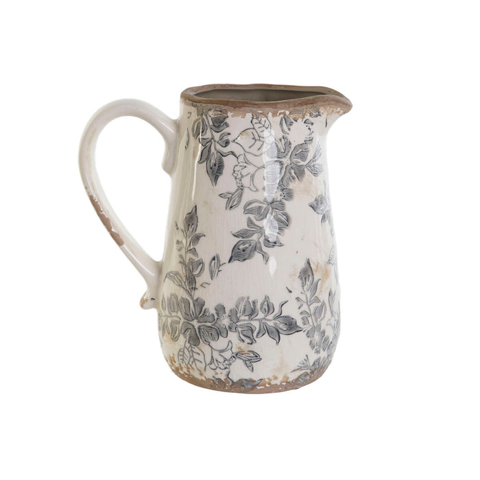 Jug Home ESPRIT White Brown Grey Stoneware Leaf of a plant Shabby Chic
