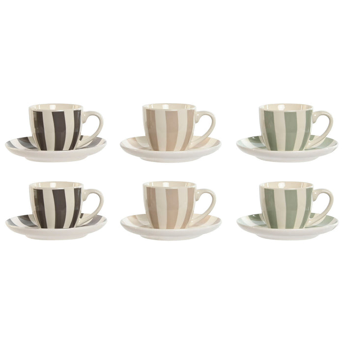 Set of 6 Cups with Plate Home ESPRIT Green Beige Grey Porcelain 90 ml 8,5 x 6,2 x 5,5 cm