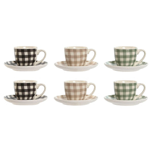 Set of 6 Cups with Plate Home ESPRIT Green Beige Grey Porcelain 90 ml 8,5 x 6,2 x 5,5 cm