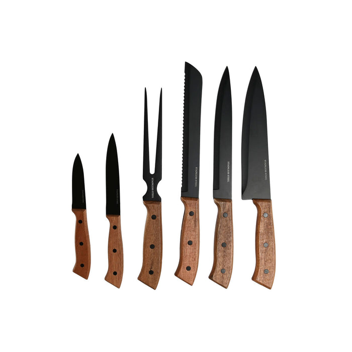 Knife Set Home ESPRIT Black Stainless steel Acacia 4 x 1 x 33 cm 6 Pieces