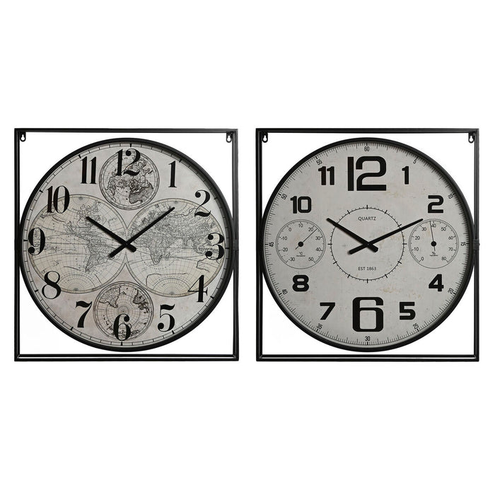 Wall Clock Home ESPRIT White Black Metal MDF Wood 62 x 6 x 65 cm (2 Units)