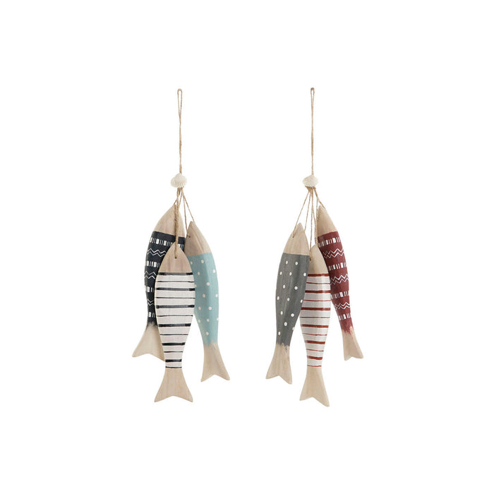 Hanging decoration Home ESPRIT Blue Red Multicolour Fish 5 x 2 x 20 cm (2 Units)