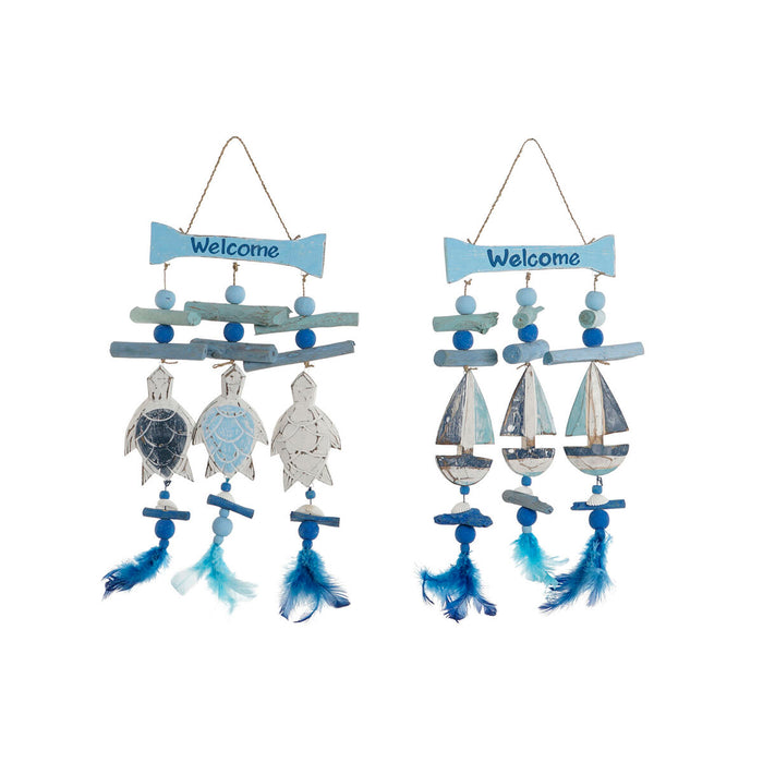 Hanging decoration Home ESPRIT Blue White Mediterranean 26 x 2 x 47 cm (2 Units)