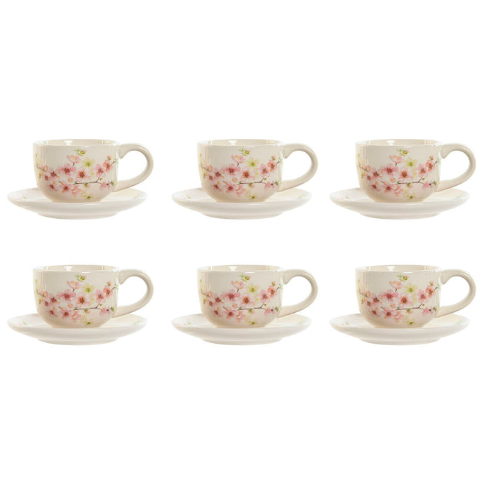 Set of 6 Cups with Plate Home ESPRIT Yellow White Pink Lilac Metal Dolomite 180 ml