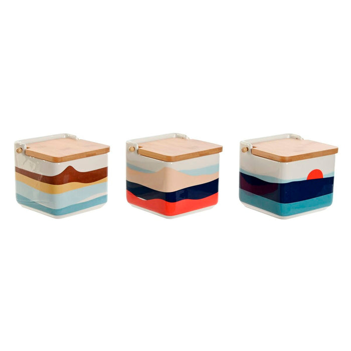 Salt Shaker with Lid Home ESPRIT Blue Green Pink Lilac Bamboo Tropical 750 ml 14 x 12,5 x 12 cm (3 Units)