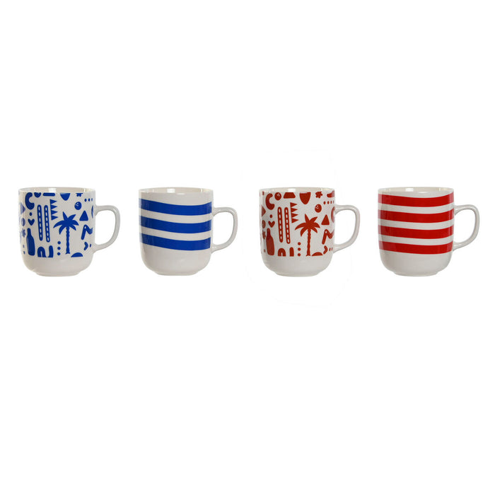 Mug Home ESPRIT Blue Red Porcelain Boho 380 ml (4 Units)