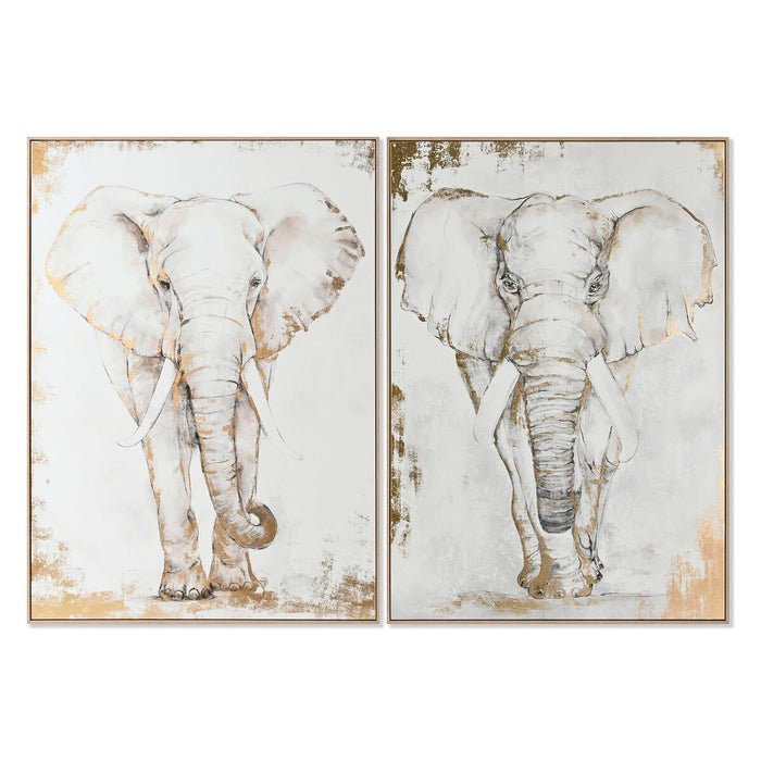 Painting Home ESPRIT White Beige Grey Golden Elephant Colonial 100 x 4 x 140 cm (2 Units)