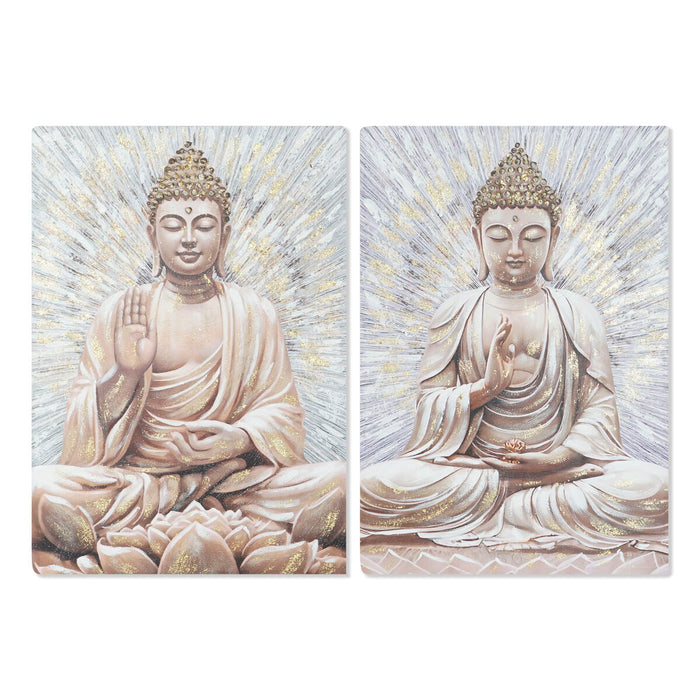 Canvas Home ESPRIT White Brown Beige Golden Buddha Oriental 70 x 3 x 100 cm (2 Units)