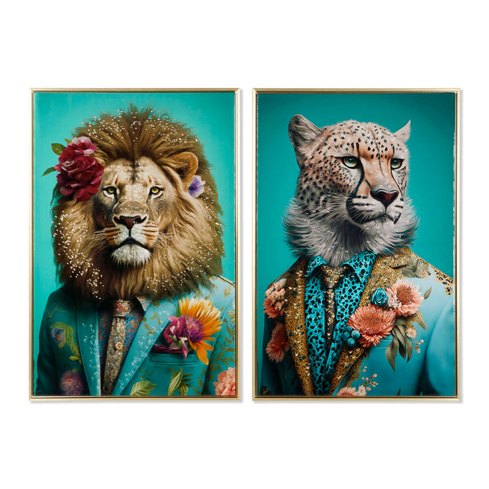 Painting Home ESPRIT Colonial Lion 63 x 3,5 x 93 cm (2 Units)