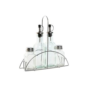 Condiment Set Home ESPRIT Transparent Metal Crystal 300 ml 22,5 x 6 x 23 cm